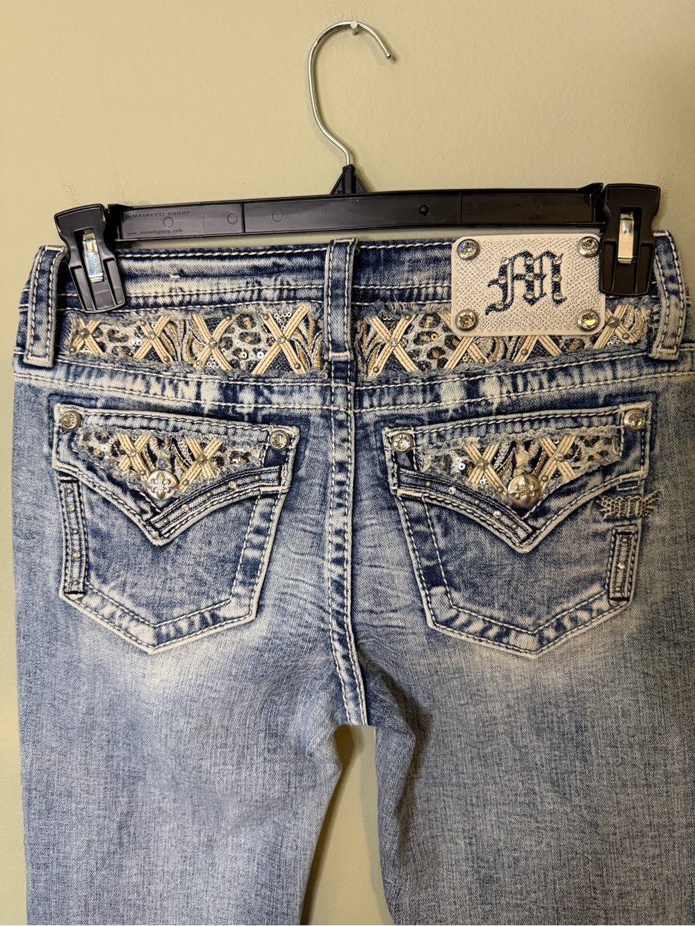 Gorgeous Miss Me Low-Rise Boot Jeans with Embellished Pockets 32” Inseam